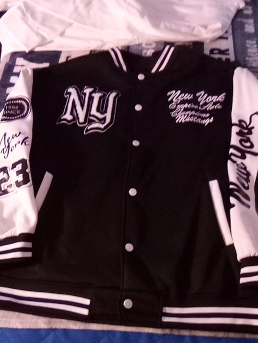 Black & White NY Letterman Jacket - Lightweight Shirt Jacket